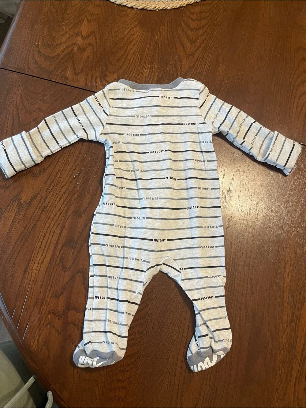 Nike Gray and Navy Striped Infant Footed One-Piece